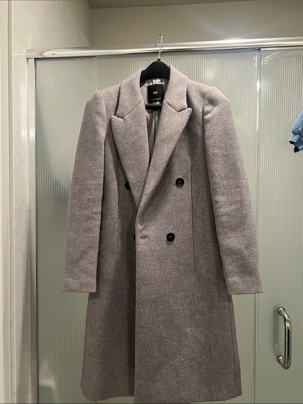 Mango Men's Double-Breasted Pea Coat in Light Gray